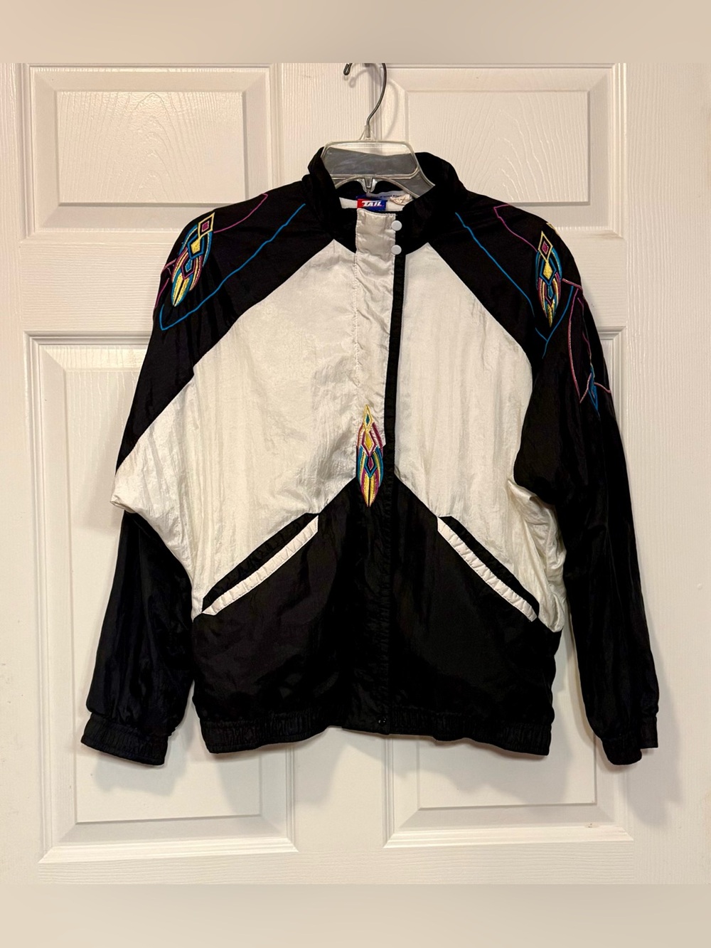 Vintage Tail Activewear Black White 80s 90s Windbreaker Jacket Retro Geometric - Picture 2 of 14